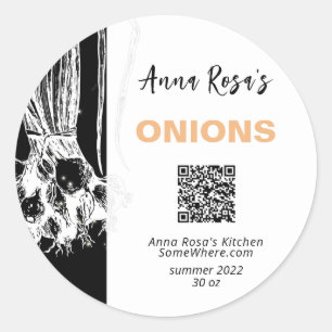 PEGATINA REDONDA *~* QR AP30 ONIONS- CONGELACIÓN DE CANNING DEHIDRA