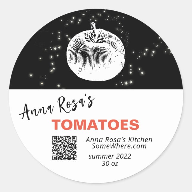 PEGATINA REDONDA *~* QR AP30 TOMATO - CONGELACIÓN DE CANNING DESHID (Anverso)