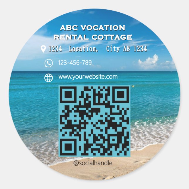 Pegatina Redonda QR Code Beach Elegant Spa Travel (Anverso)
