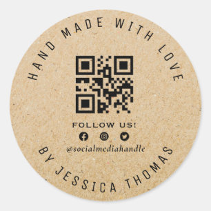 Pegatina Redonda QR Code Handmade kraft