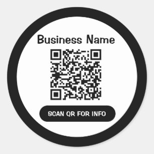 Pegatina Redonda QR Code Negocios Elegante Blanco Y Negro