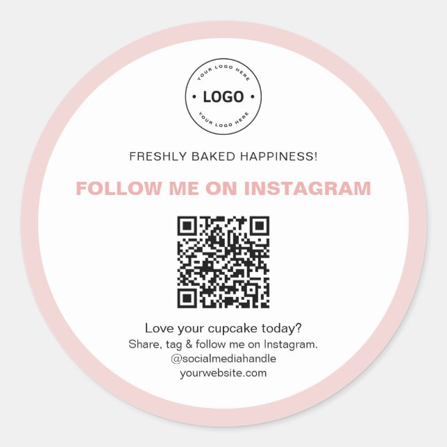 Pegatina Redonda QR Code Social Media Bakery Business Logo (Anverso)