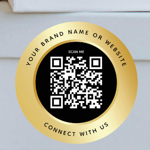 Pegatina Redonda QR Código Business Scanable Connect Black Gold