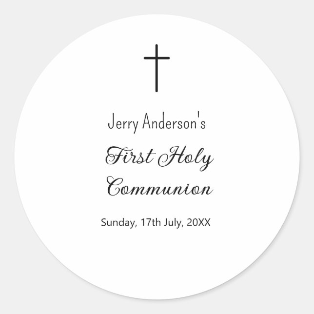 Pegatina Redonda QR mínimo de la primera comunión santa católica (Anverso)