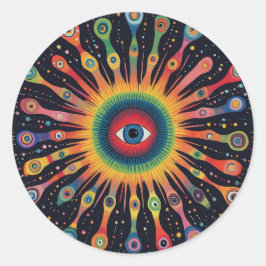 Pegatina Redonda Quantum Helix Nebula Arcoiris Negro Azteca Arte Po