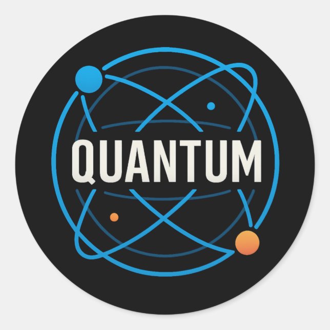 Pegatina Redonda Quantum Orbit Badge – Futuristic Science Design (Anverso)