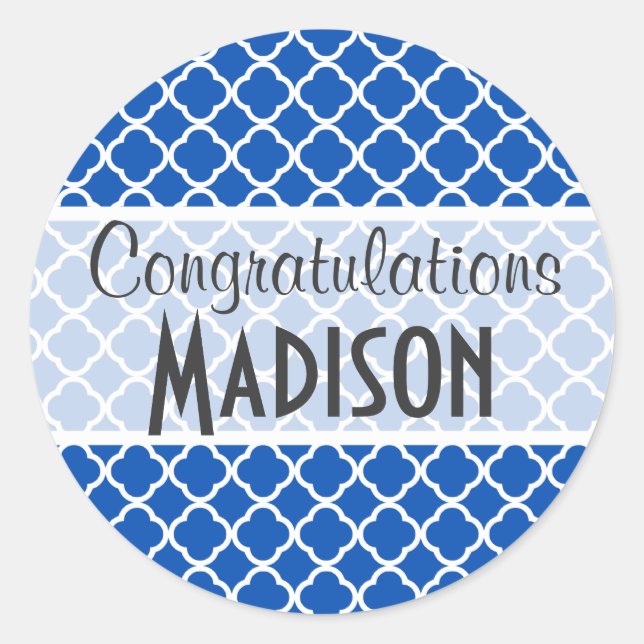 Pegatina Redonda Quatrefoil azul cobalto (Anverso)