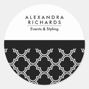 Pegatina Redonda Quatrefoil blanco y negro