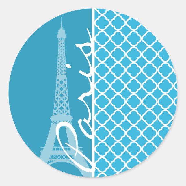 Pegatina Redonda Quatrefoil ceruleano brillante (Anverso)