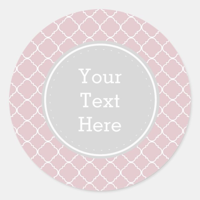 Pegatina Redonda Quatrefoil rosa y blanco (Anverso)