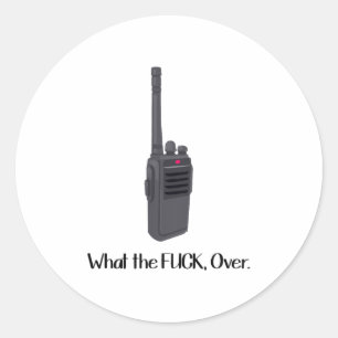Pegatina Redonda Qué Diablos Sobre Icono De Walkie Talkie Divertido