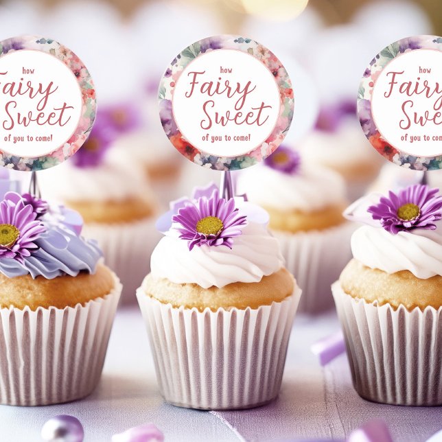 Pegatina Redonda Qué dulce de ti para venir a los pastelitos (How fairy sweet of you to come - fairycore Cupcake Topper Stickers.)