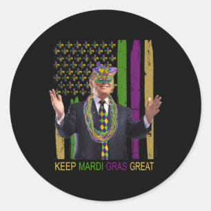 Pegatina Redonda Que el Mardi Gras sea genial y divertido, Trump Ma
