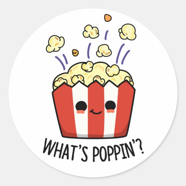 Pegatina Redonda Qué es Poppin Funny Popcorn Pun (Anverso)