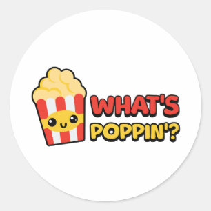 Pegatina Redonda ¡Qué es Poppin! Personalizado Cute Popcorn Pun