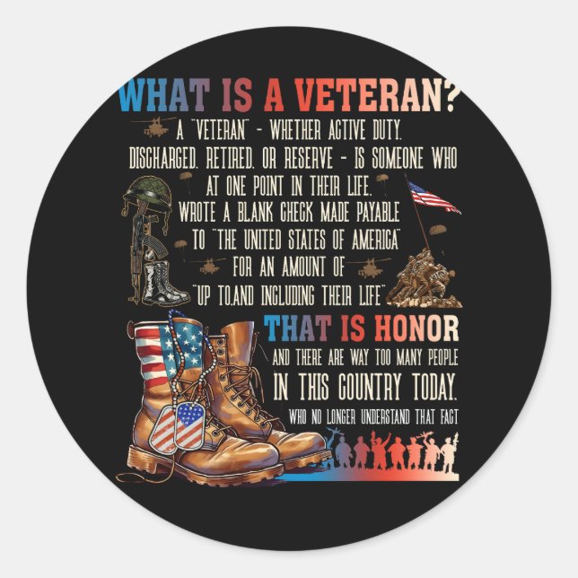 Pegatina Redonda ¿Qué es un veterano que es un patriota norteameric (Anverso)