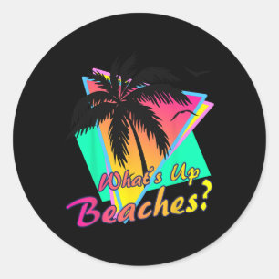Pegatina Redonda ¿Qué Hay En Las Playas Tropicales De Verano Retro?