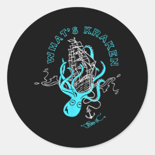Pegatina Redonda Qué Kraken Pulpo Divertido Monstruo Marino Gráfico