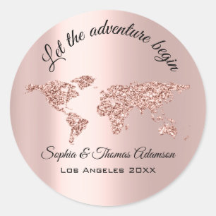Pegatina Redonda Que la aventura comience el Rosa del mundo Boda
