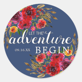 Pegatina Redonda Que la aventura comience floral con fecha