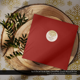 Pegatina Redonda ¡Que La Nieve! Purpurina de oro Snowflake