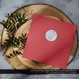 Pegatina Redonda ¡Que La Nieve! Purpurina Silver Snowflake