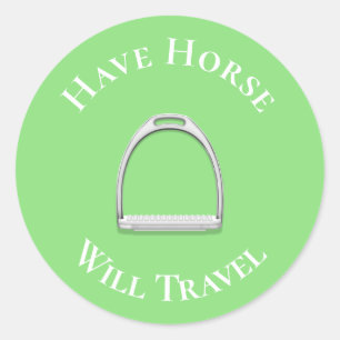 Pegatina Redonda "Que los caballos viajen" Stirrup Iron Lime Green