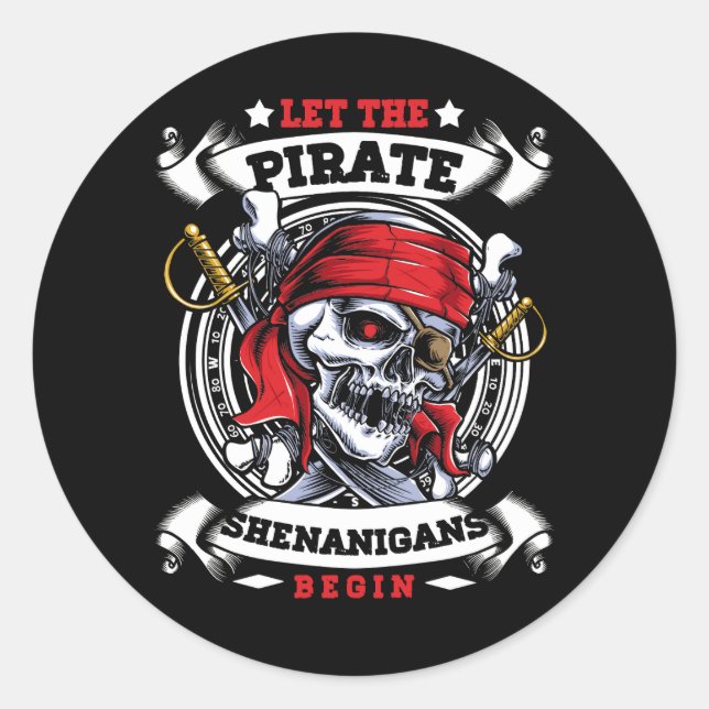 Pegatina Redonda Que Los Piratas Shenanigans Empiecen Cruces Freebo (Anverso)