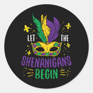 Pegatina Redonda Que los Shenanigans comiencen Jester Funny Mardi G