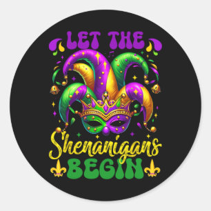 Pegatina Redonda Que Los Shenanigans Empiecen El Mardi Gras 5