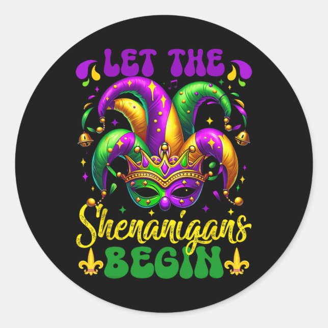 Pegatina Redonda Que Los Shenanigans Empiecen El Mardi Gras 5 (Anverso)