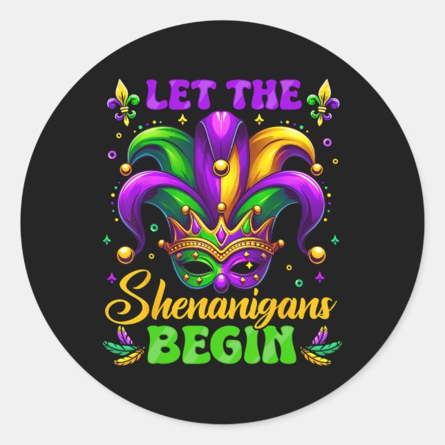 Pegatina Redonda Que los Shenanigans empiecen Mardi Gras 3 (Anverso)