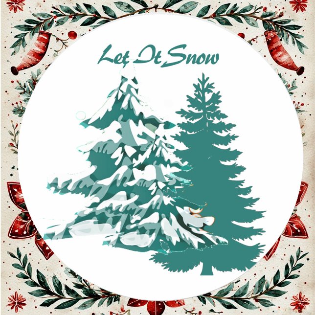 Pegatina Redonda Que nieve acuarela Navidades de invierno Woodland (Let it Snow Watercolor Winter Christmas Woodland Classic Round Sticker)