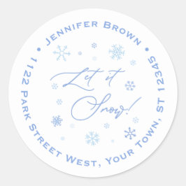 Pegatina Redonda Que Nieve Azul Copos De Nieve Dirección De Regreso