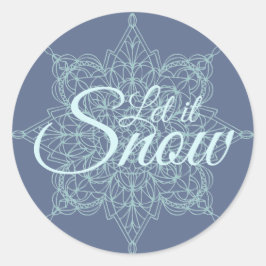 Pegatina Redonda "Que nieve" diseño de copo de nieve en azul