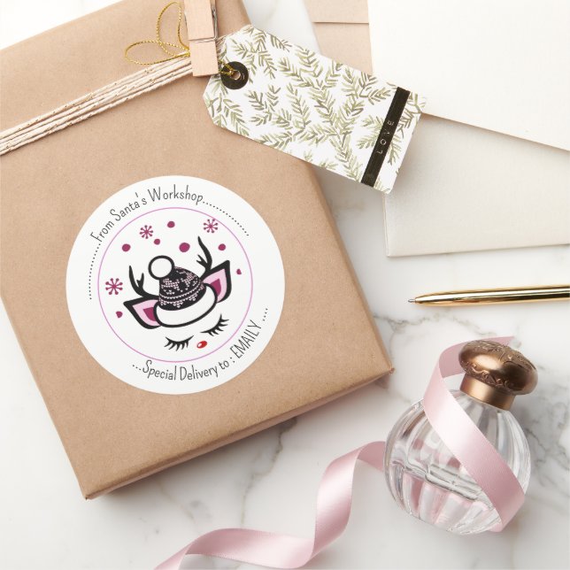 Pegatina Redonda Que nieve. Feliz Navidad de Unicorn Face (Regalar)