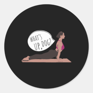 Pegatina Redonda Qué pasa perro Yoga divertido para hombres mujeres