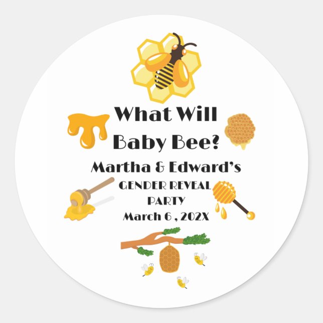 Pegatina Redonda ¿Qué revelará el fiesta el sexo de Baby Bee? (Anverso)