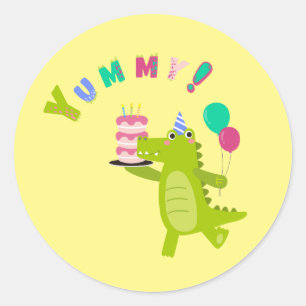 Pegatina Redonda ¡Que se burle de un Fiesta Dino-Mite!