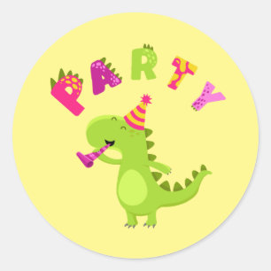Pegatina Redonda ¡Que se burle de un Fiesta Dino-Mite!