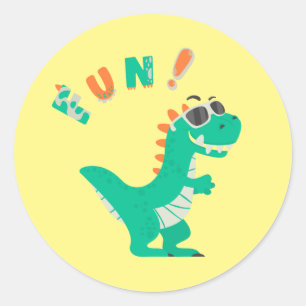 Pegatina Redonda ¡Que se burle de un Fiesta Dino-Mite!