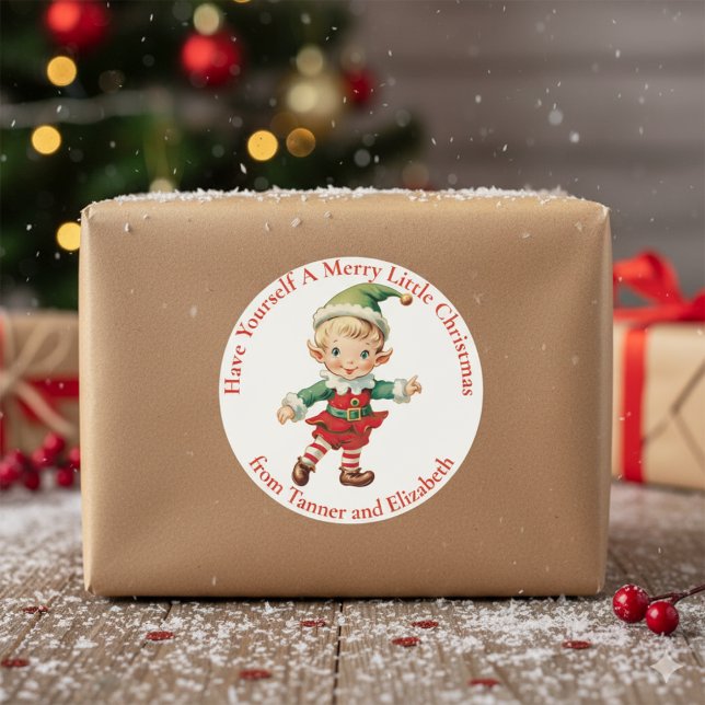 Pegatina Redonda Que Se Haga Un Feliz Personalizado De Elf De Navid (Have Yourself A Merry Christmas Elf Custom Classic Round Sticker)