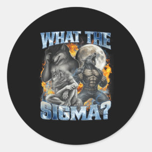 Pegatina Redonda Qué Sigma Cool Divertido Alpha Wolf Hombre Lobo Bo