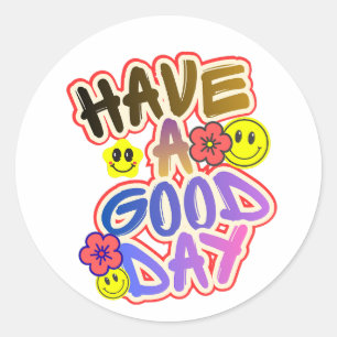 Pegatina Redonda Que tengas un buen día Cute Smiley Sticker – Posit