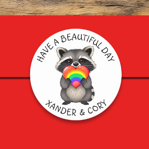 Pegatina Redonda Que tengas un día hermoso   Raccoon LGBTQ