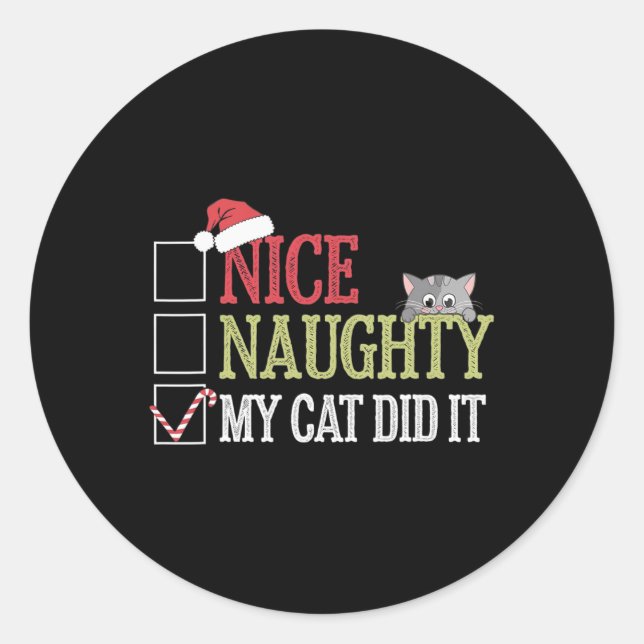 Pegatina Redonda Qué travieso mi gato lo hizo Navidad a Cat Lover (Anverso)