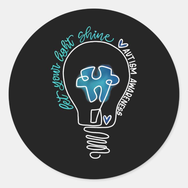 Pegatina Redonda Que tu luz brille la conciencia del autismo (Anverso)
