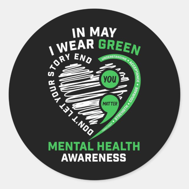 Pegatina Redonda Que usemos Semicolón Verde Awarenes De Salud Menta (Anverso)