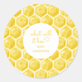 Pegatina Redonda ¿Qué va a ser? Baby Shower neutro amarillo