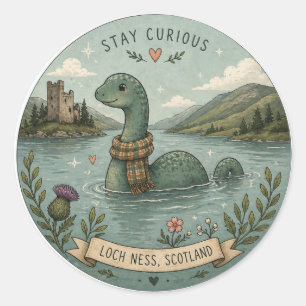Pegatina Redonda Quédate Curiose Cómodo Críptido Nessie Monstruo de